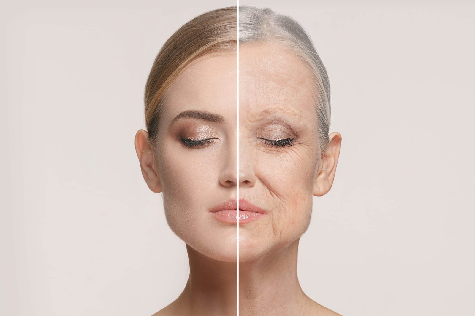 two halfs of the face showing alcohol and aging