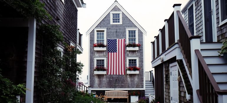A house with an American flag.