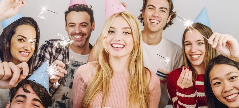 A group of friends celebrating a birthday.