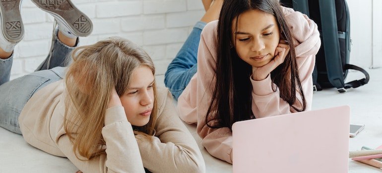 Two girls studying.