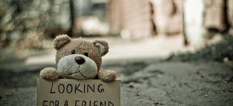 A teddy bear on the road