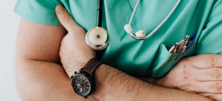 A close-up of a medical professional participating in Pennsylvania opioid treatment programs.