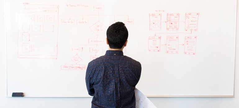 person looking at a plan