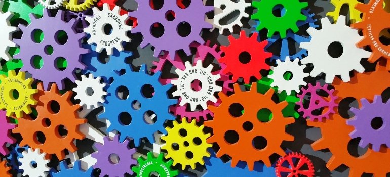 multicolored plastic cogs