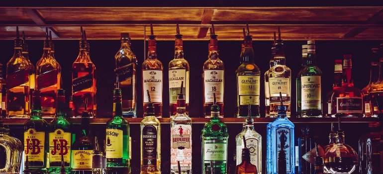 two rows of alcohol bottles