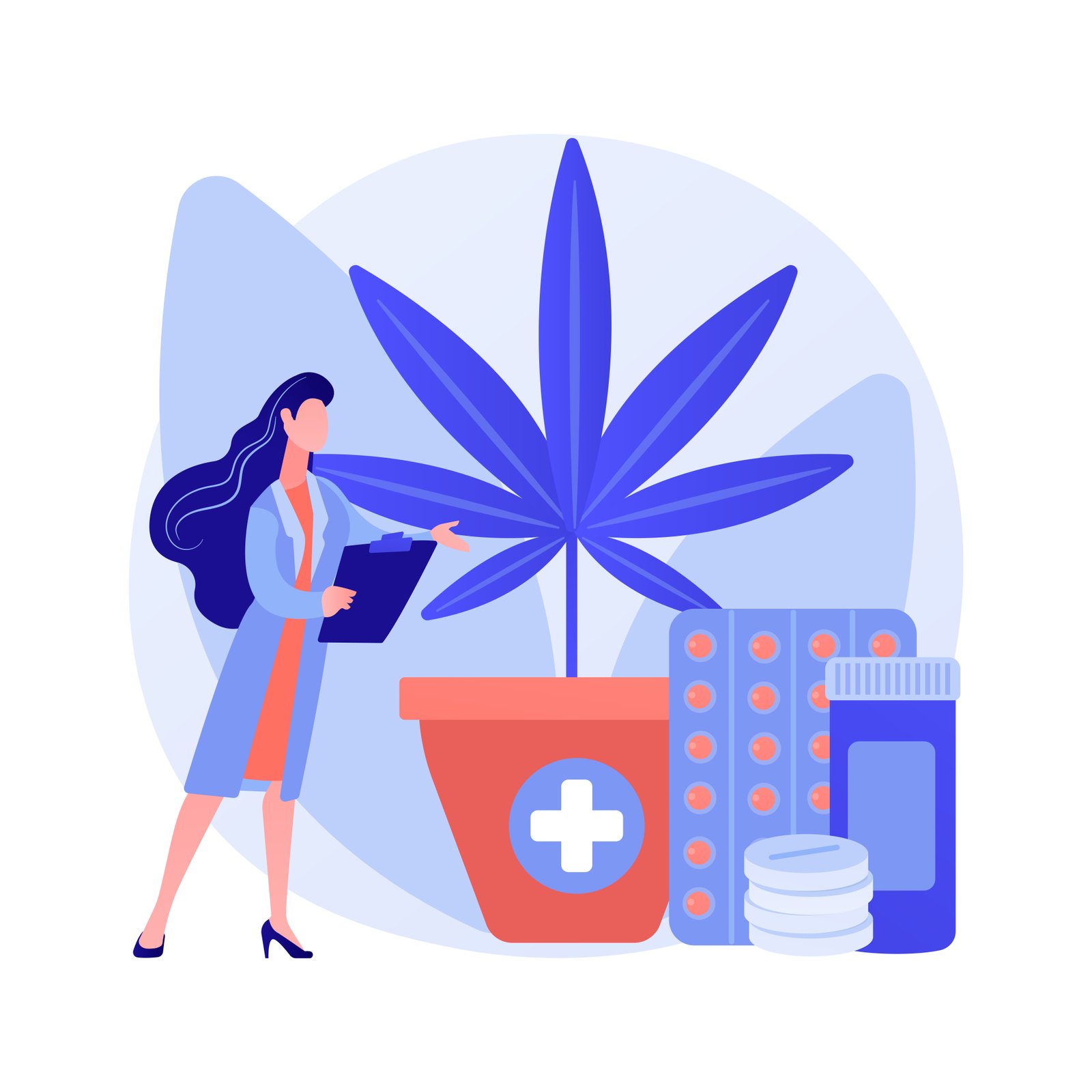 Medical picture with a doctor figure and substances