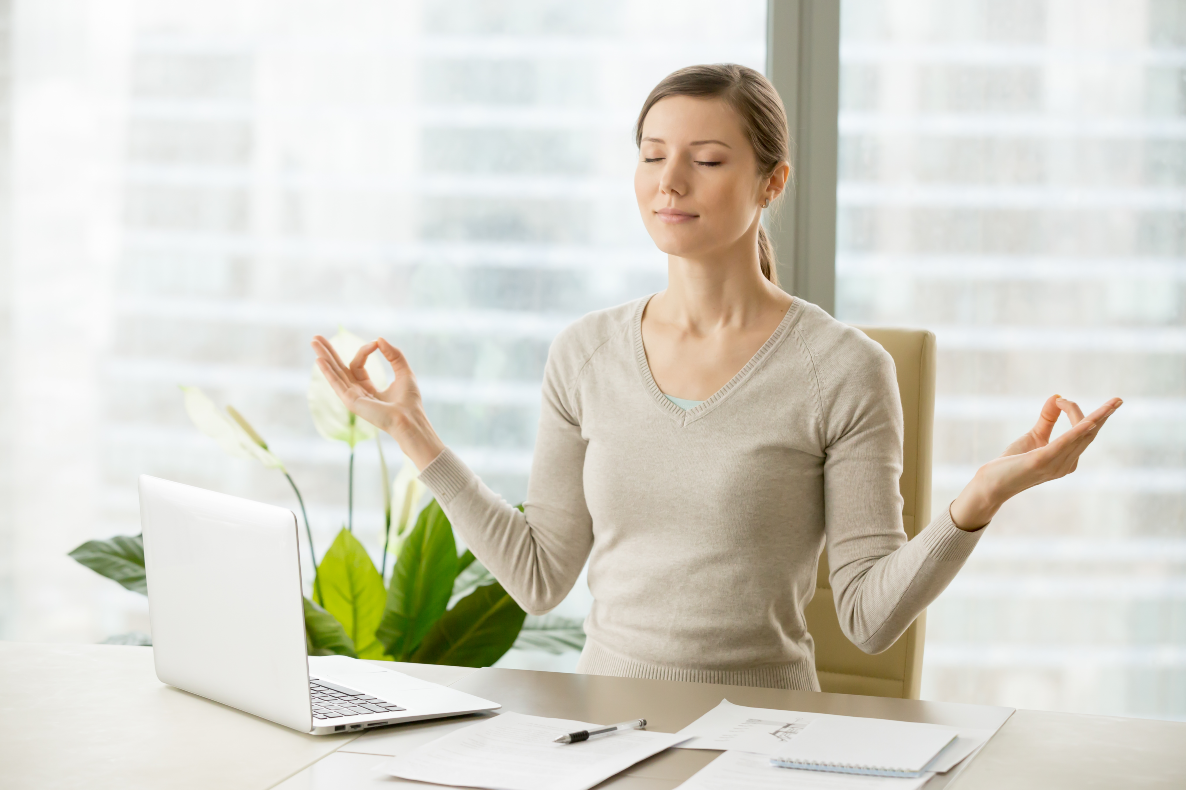 A woman doing breathing gymnastics to reduce stress
