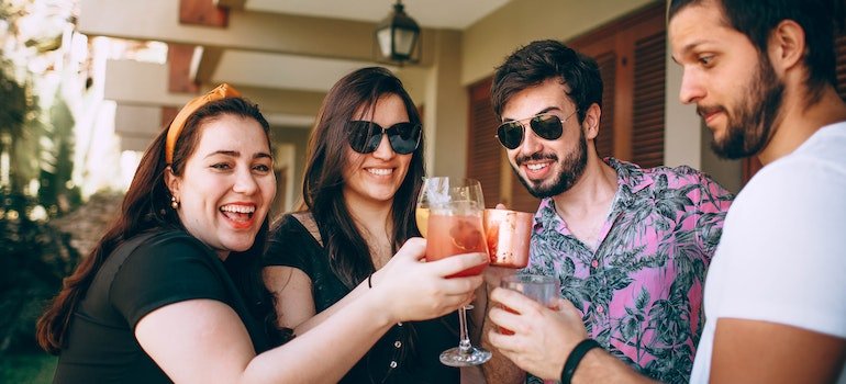 Friends engaging in non alcoholic socializing.