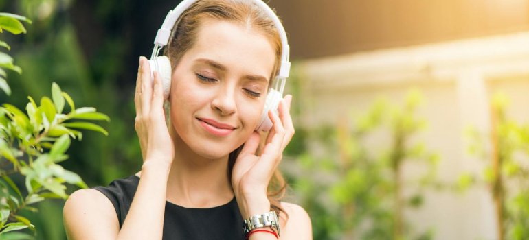 a woman with headphones