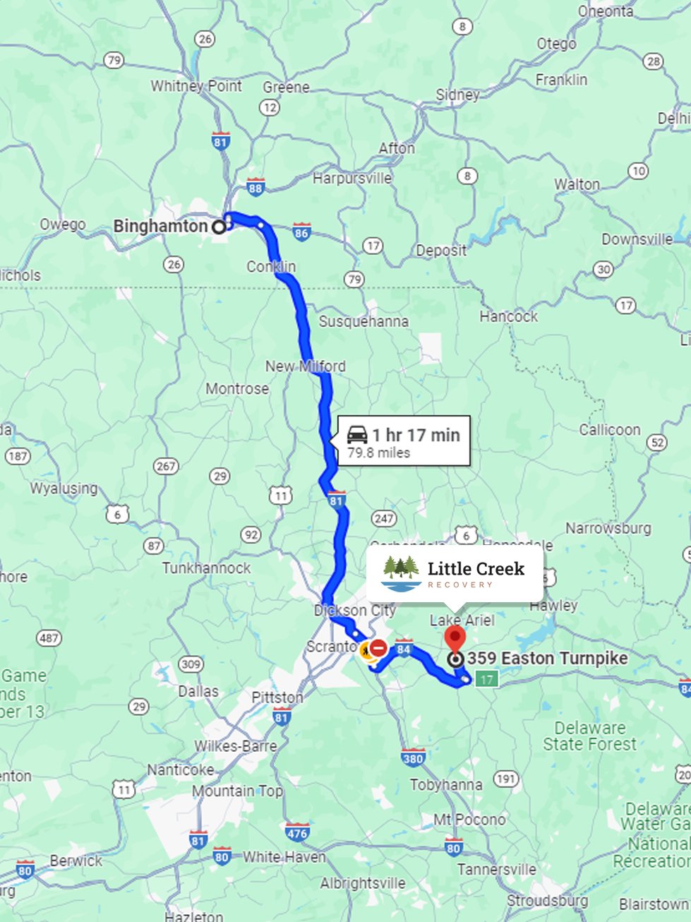 Little Creek to Binghamton NY route