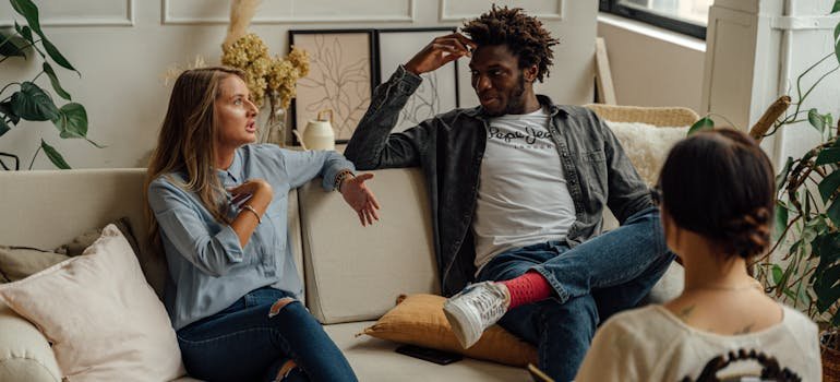 couple talking about their struggles to a therapist