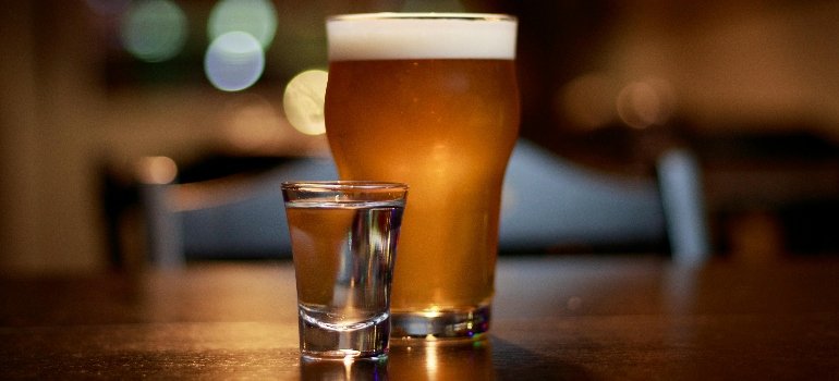 a beer and a vodka shot  