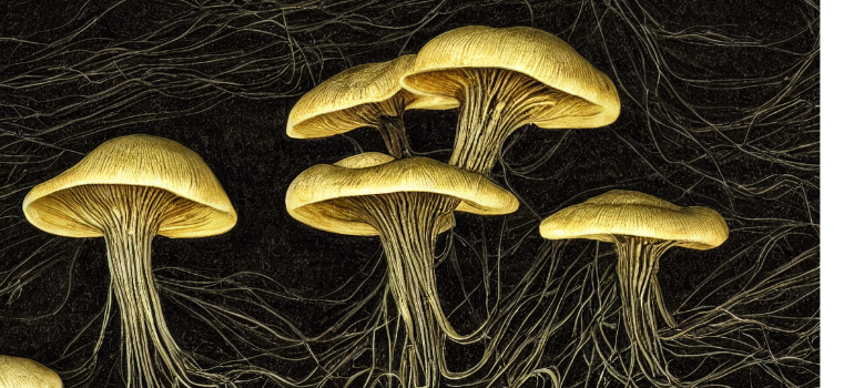 Psilocybin mushrooms in black and white