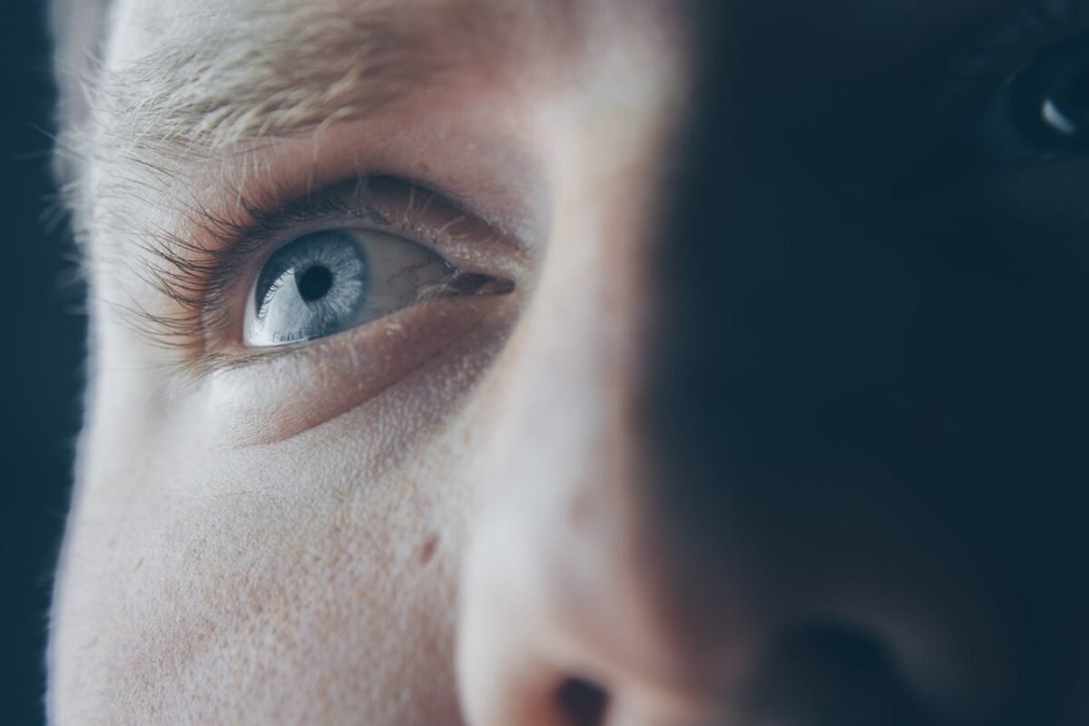 a close up of a man's eye