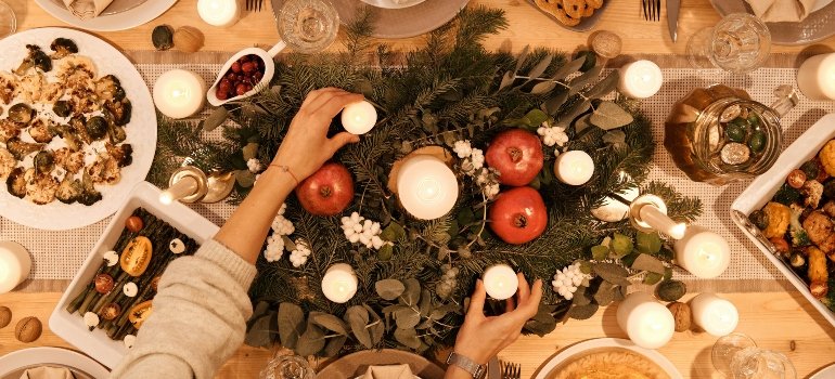 Table set for a holiday meal.