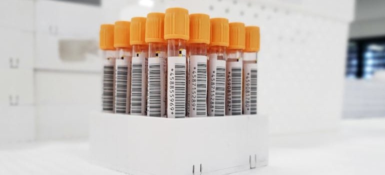 Stack of blood vials.