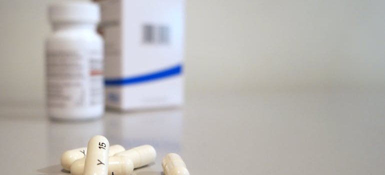 Restoril pills on a counter.