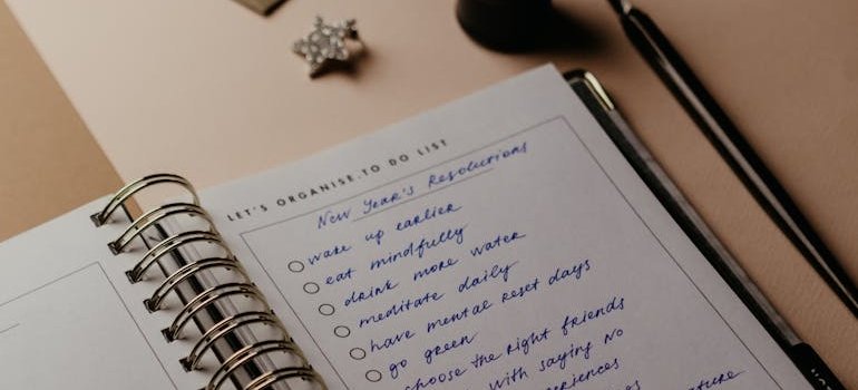 New year's resolutions written in a notebook.