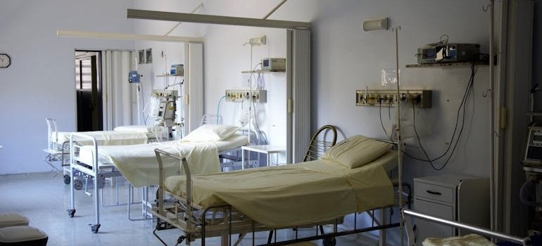 Beds in a hospital room.
