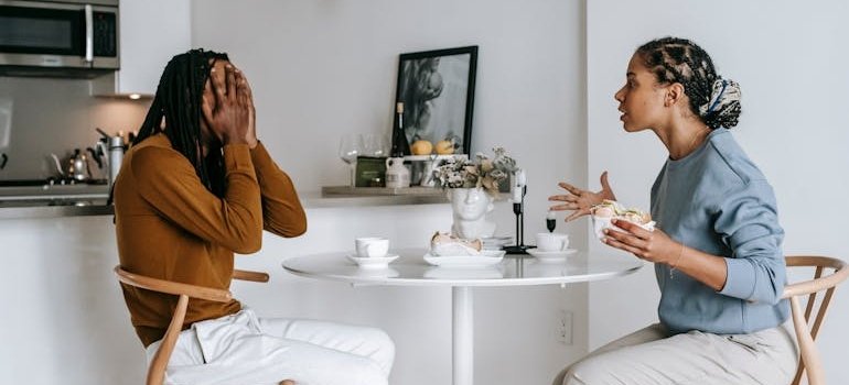 Couple having an argument during breakfast.