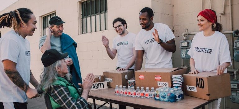People volunteering at a homeless shelter.