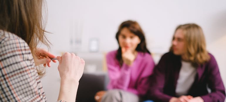 Couple talking about their codependent relationship with a therapist.