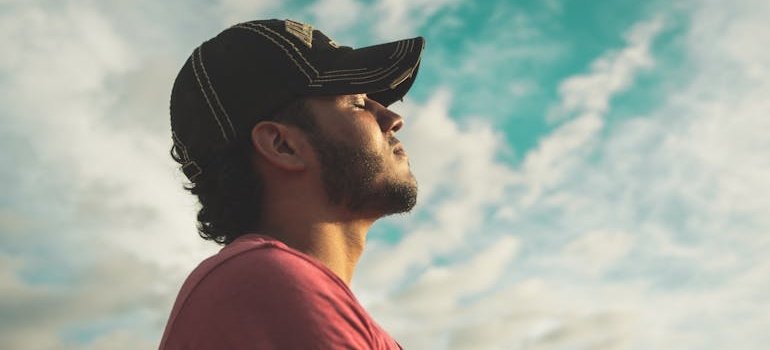 Man doing breathing exercises to help with anxiety problems.