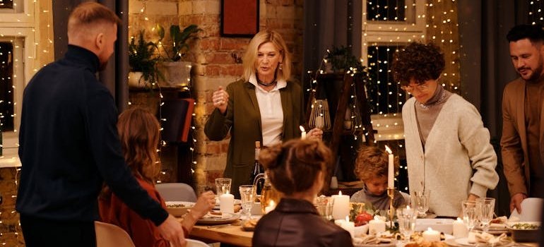 Family having Christmas dinner.