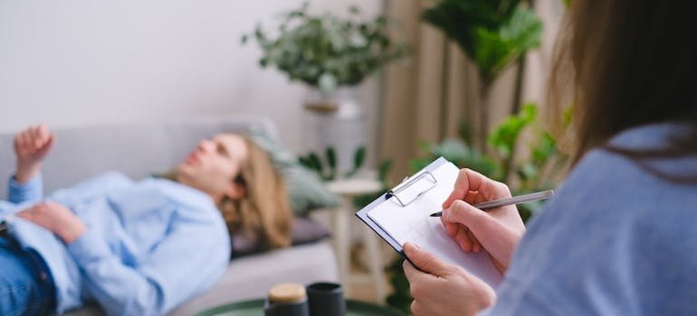 Man talking to a therapist in mental health and addiction treatment.